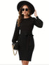 Elegantes Langarm WinterKleid Damen | Rundhals mit Taillengürtel (Tie Waist)